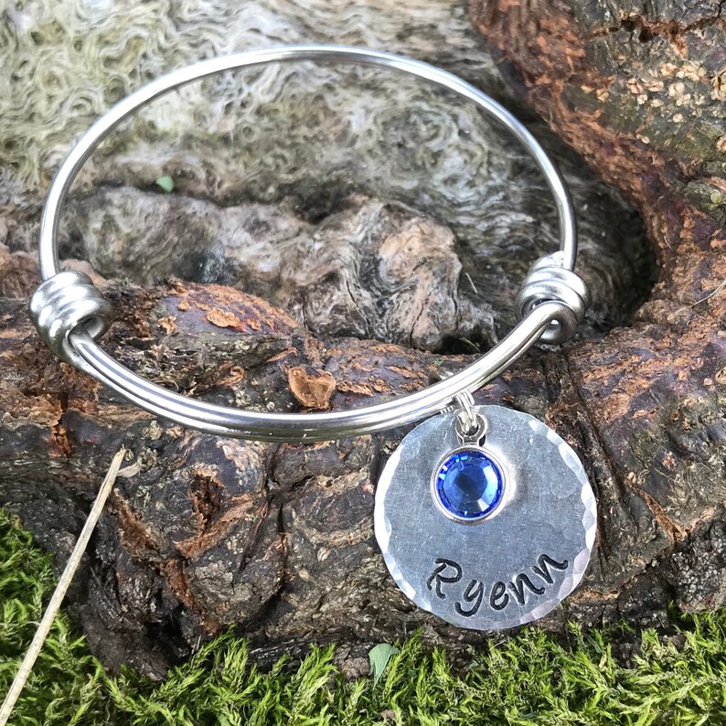 Childs Personalized Bangle Bracelet Handstamped Hand Stamped Etsy