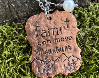 Faith can move Mountains hand stamped copper necklace - keychain religious teen christian mom Handstamped Personalized Handmade
