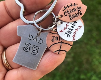 Hand Stamped Daddy Jersey Keychain – Personalized Father's Day Gift