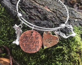 Hand Stamped Memorial Bracelet or Necklace: Loss of Dad, Child, Deer, Fish