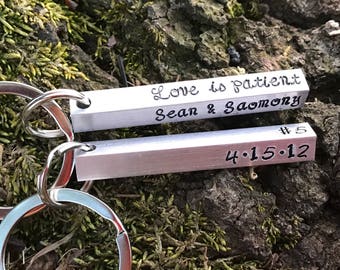 Personalized Hand Stamped Copper Bar Keychain, Anniversary Gift