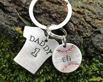 Hand Stamped DADDY Jersey Keychain – Personalized Baseball Names, Father's Day Gift