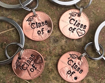 Hand Stamped Penny Keychains - Graduation, Class of - Graduate Gift Handmade Handstamped Personalized