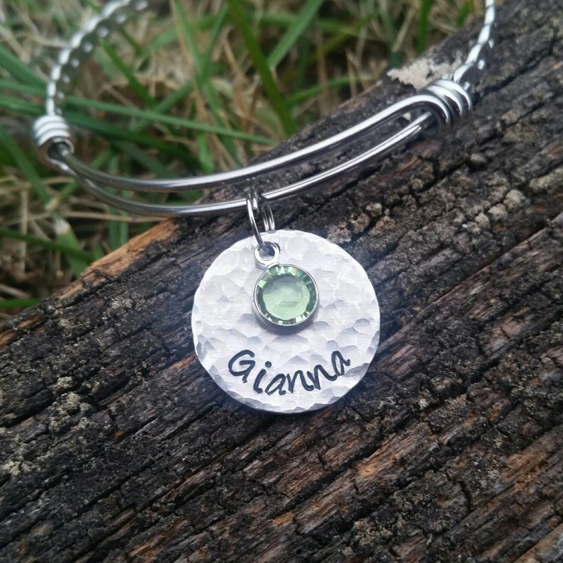 Childs Personalized Bangle Bracelet Handstamped Hand Stamped Etsy