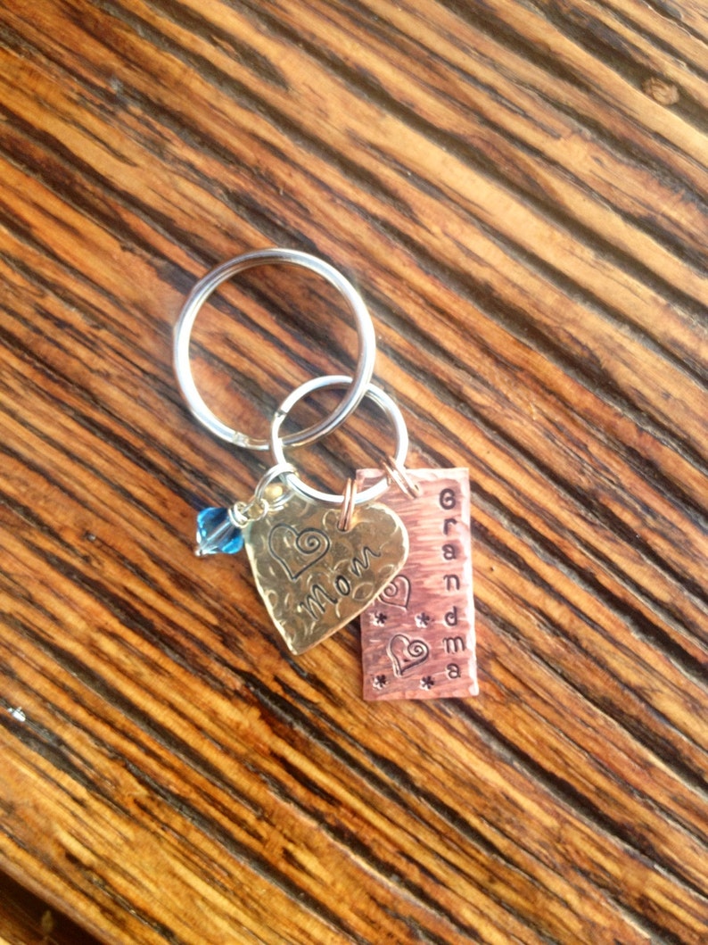 Hand Stamped Personalized Two tag and bead keychain Custom Etsy