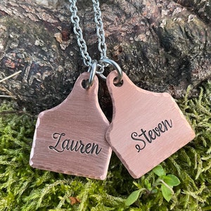 Hand Stamped Livestock Name Necklace Cattle keychain copper kids names - farm animal family mom Mother&#39;s Day personalized