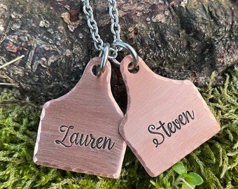 Hand Stamped Livestock Name Necklace Cattle keychain copper kids names - farm animal family mom Mother's Day personalized