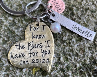 Hand Stamped Bible Verse Keychain – Personalized Religious Gift