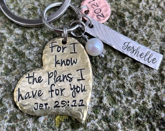 bible verse quote hand stamped keychain religious teen christian mom- Handstamped Personalized Handmade For I Know the Plans I Have For You