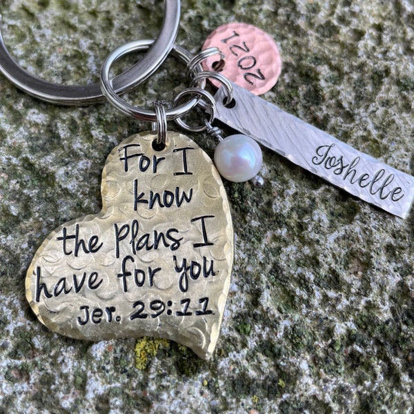 bible verse quote hand stamped keychain religious teen christian mom- Handstamped Personalized Handmade For I Know the Plans I Have For You