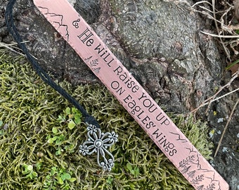 Hand Stamped Copper Bookmark, Religious Gift with Cross