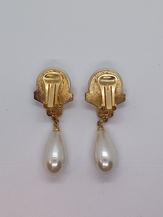 Beautiful faux pearl golden rhinstone earings - image 4