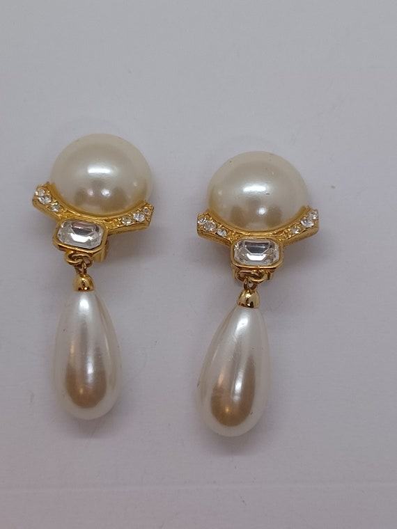 Beautiful faux pearl golden rhinstone earings - image 3