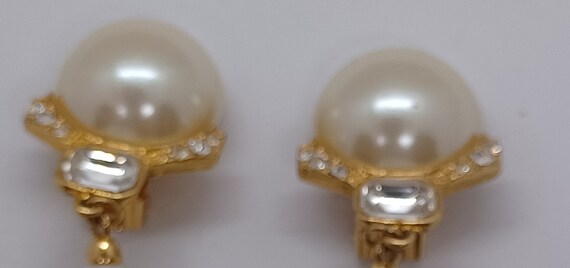 Beautiful faux pearl golden rhinstone earings - image 2