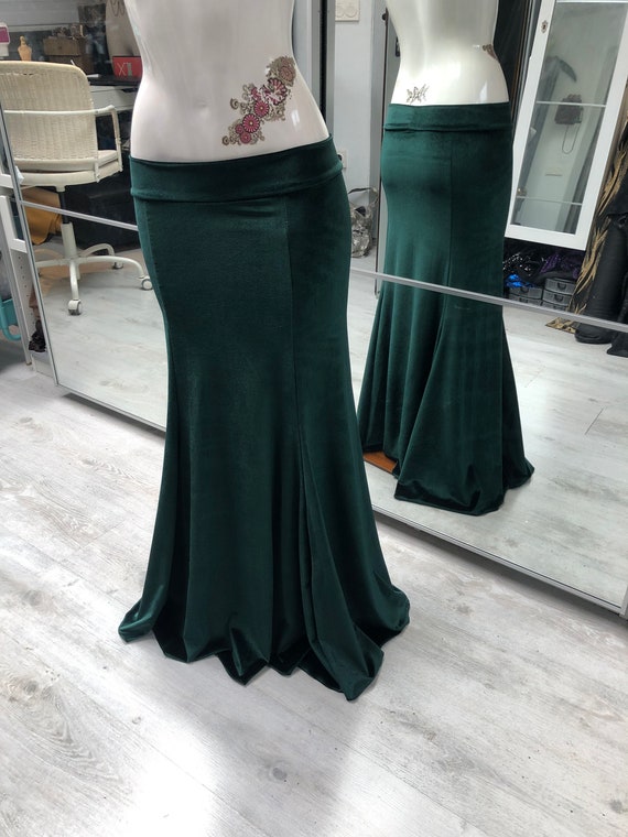 Velvet dark green tribal fusion mermaid skirt
