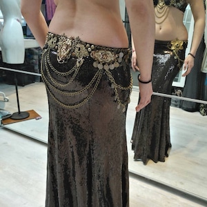 Saia tribal fusion marrom com lantejoulas
