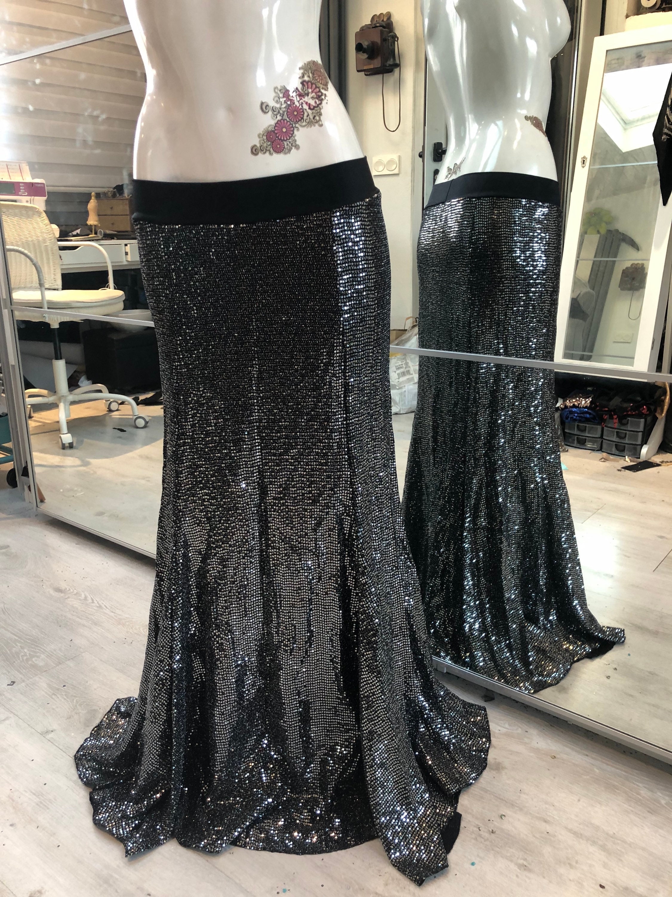 Tall Silver Matte Sequin Maxi Skirt, Tall