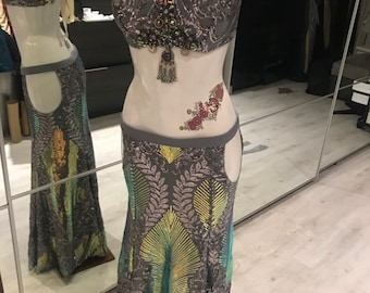 Gray and violet tribal fusion skirt