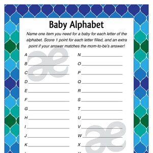 Printable Shower Game: Baby Alphabet - Instant Download Blue Green Ombre