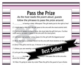 Printable Baby Girl Shower Activity: Pass the Prize - Instant Download - Customizable Pink Stripe