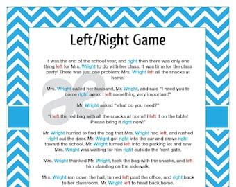 Printable End of School Game: Left Right Game - Instant Download Teal Chevron