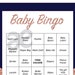 Printable Shower Activity: Baby Shower Bingo - Instant Download Navy ...