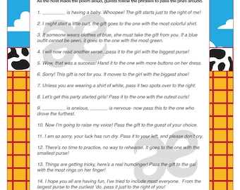 Printable Shower Game: Pass the Prize Game - Instant Download Toy Story