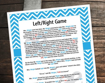 Printable Shower Game: Left Right Game - Instant Download Teal Chevron