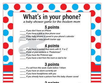 Printable Baby Shower Activity: What's In Your Phone - Instant Download Seuss