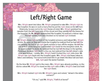 Gioco doccia stampabile: gioco sinistra destra - Download istantaneo floreale rosa