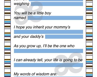 Printable Baby Shower Activity: Dear Baby Letter - Instant Download Blue Stripe