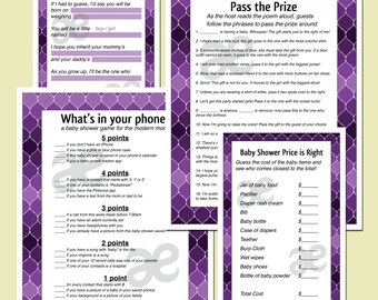 Printable Baby Shower Game Pack - Instant Download Purple
