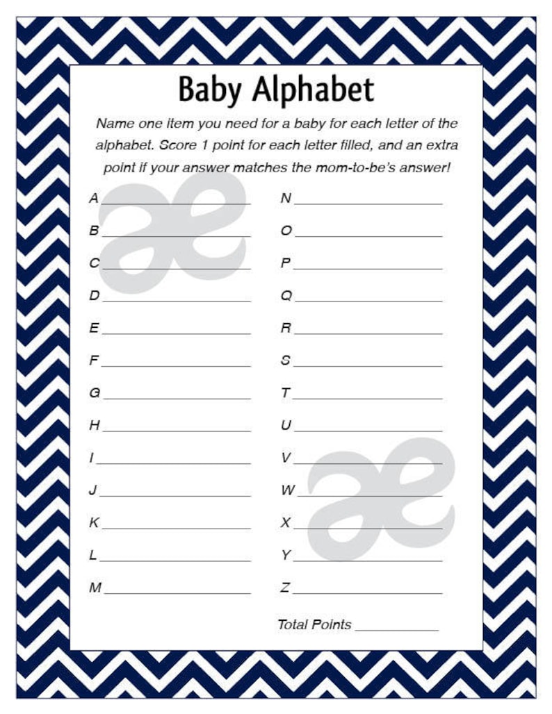 Printable Shower Game Baby Alphabet Instant Download Blue Chevron Etsy