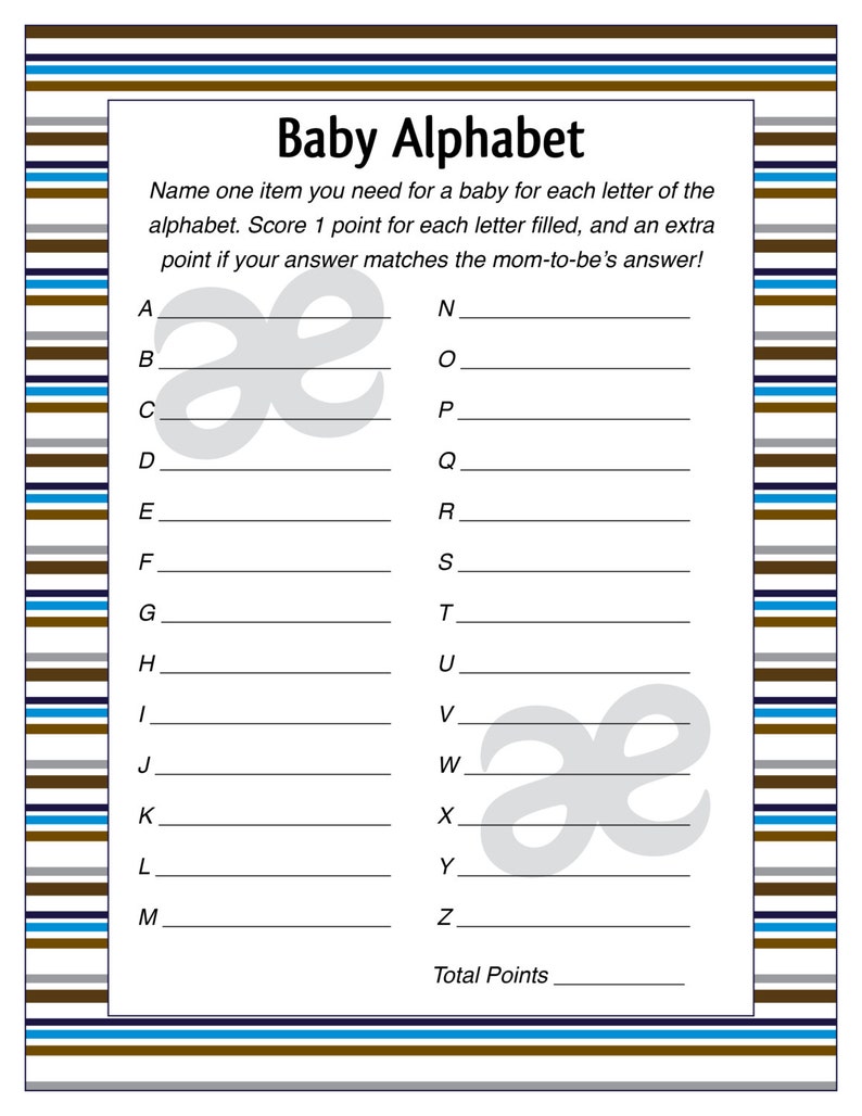 Printable Baby Boy Shower Game: Baby Alphabet Instant | Etsy
