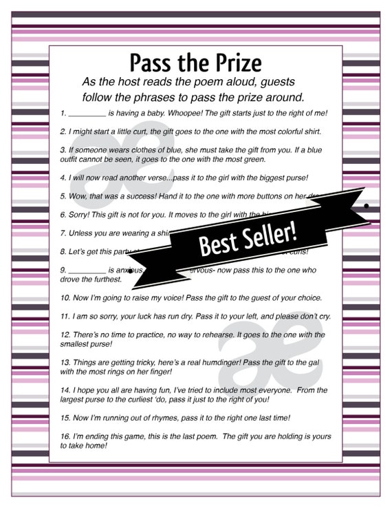 Printable Baby Girl Shower Activity: Pass the Prize Instant
