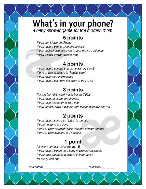 Printable Baby Shower Activity What S In Your Phone Etsy