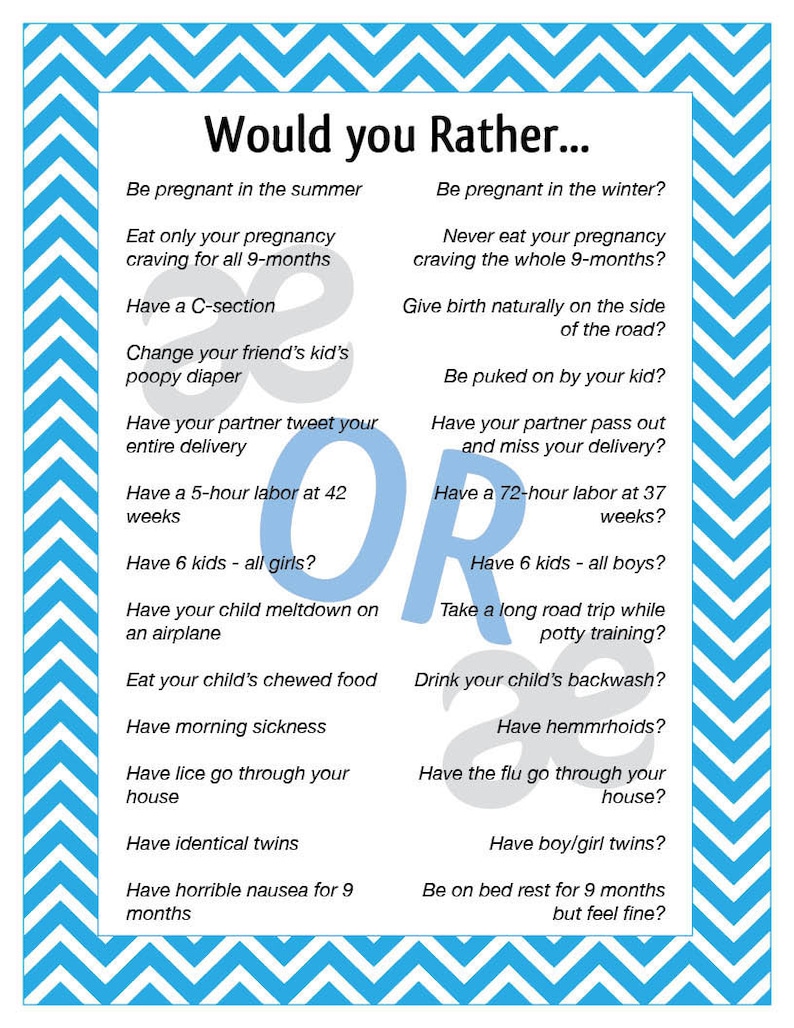 Printable Shower Recreation: Would On your own Pretty - Quick Obtain Teal Chevron image relating to Would You Rather Questions for Kids Printable identified as Printable Shower Video game: Would Oneself Really - Quick Obtain Teal Chevron