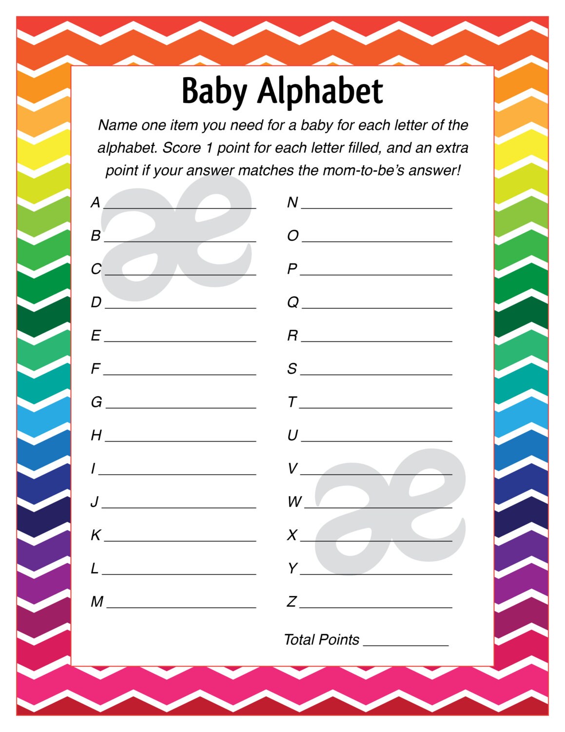 Printable Shower Game: Baby Alphabet Instant Download - Etsy