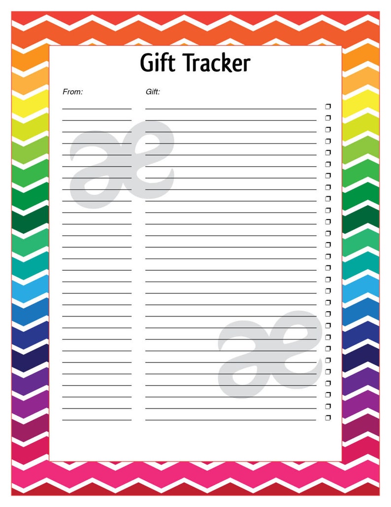 Printable Shower Page Gift Tracker Instant Download Rainbow Etsy