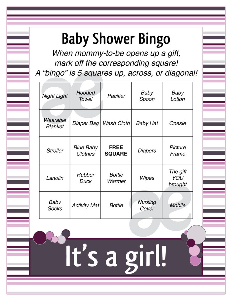 Printable Shower Match: Youngster Shower Bingo - Quick Down load Red Stripe photograph about Printable Baby Shower Bingo identified as Printable Shower Recreation: Kid Shower Bingo - Fast Down load Red Stripe