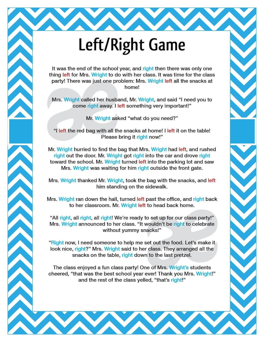 Printable End Of School Game Left Right Game Instant Download Teal Chevron Etsy Printable End Of School Game Left Right Game Instant Download Teal Chevron Etsy