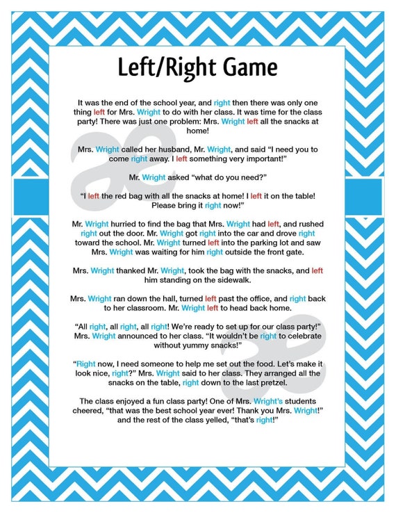 Printable End of School Game Left Right Game Instant Etsy