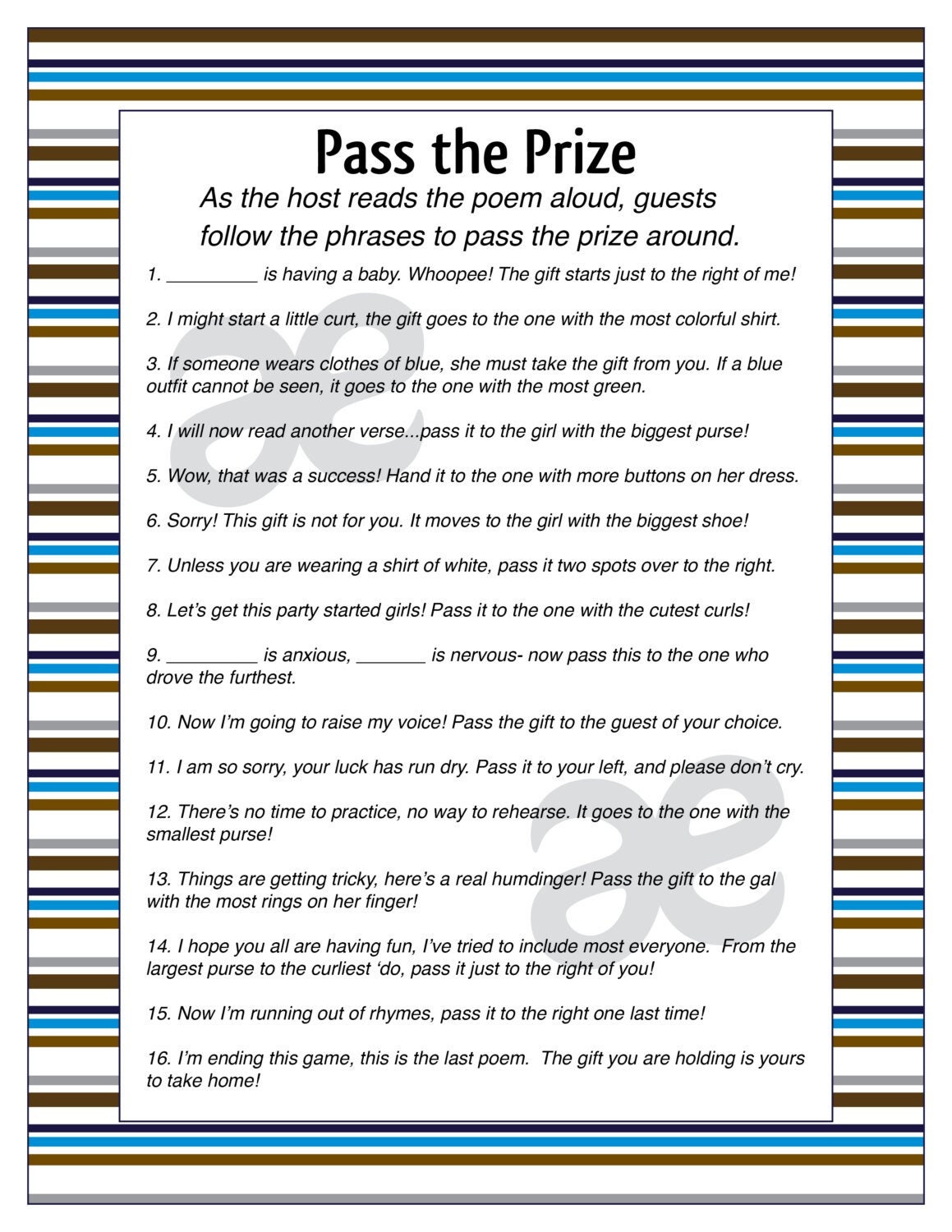 Printable Baby Boy Shower Activity: Pass the Prize - Instant Download ...