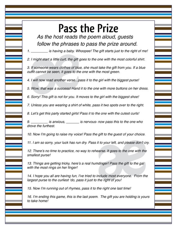 Printable Baby Boy Shower Activity Pass The Prize Instant Etsy