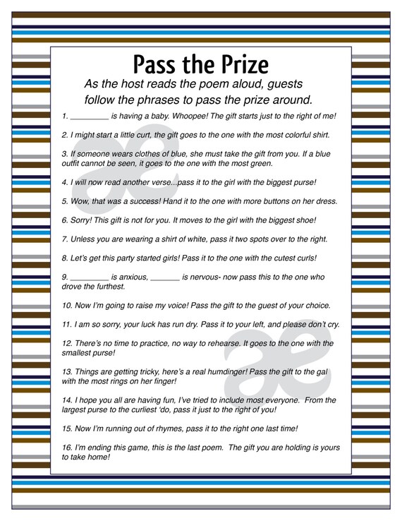 Printable Baby Boy Shower Activity Pass The Prize Instant Etsy