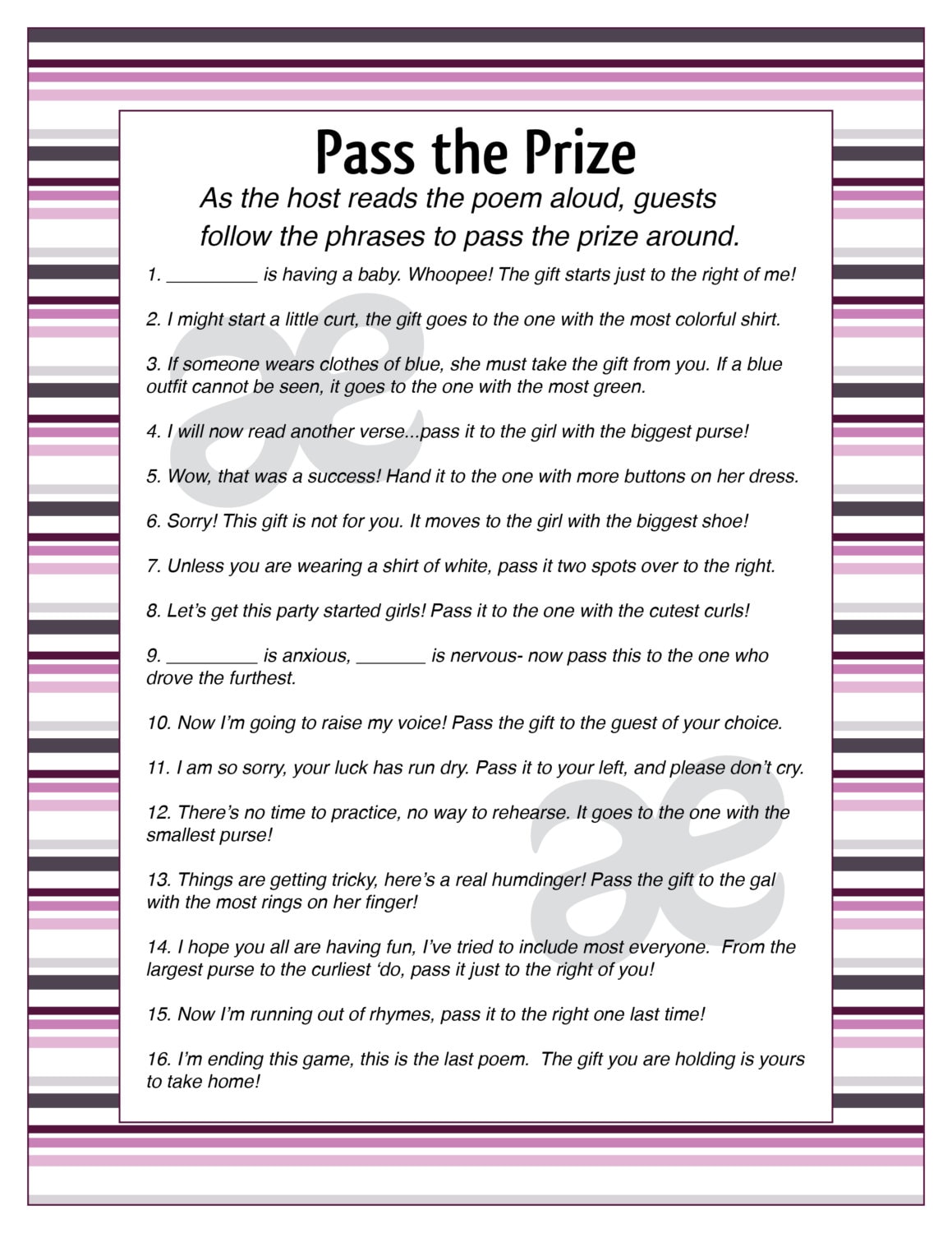 Free printable pass the 2025 gift baby shower game