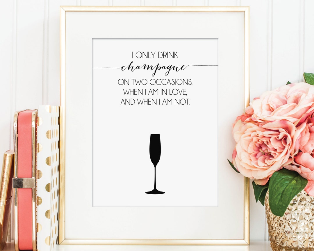 Coco Chanel Champagne Quote Print Black & Gold Wall Art Picture - Red Heart  Print