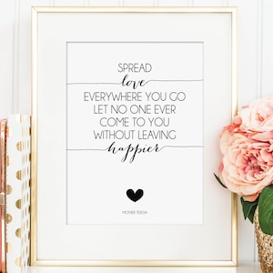 IMPRIMÍVEL Citação de Madre Teresa - Espalhe o amor onde quer que você vá - Impressão de letras à mão - Download instantâneo - Imprima em casa