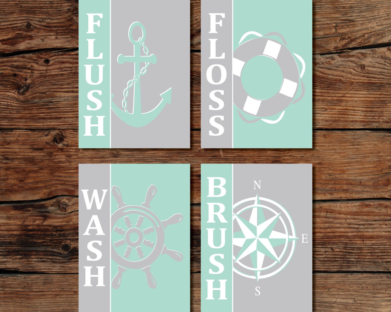 PRINTABLE Kids Nautical Bathroom Prints - SEAFOAM/GRAY - Flush Floss ...