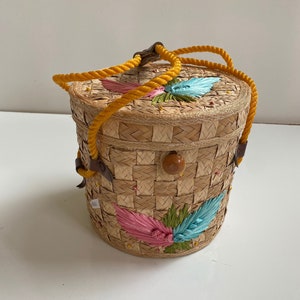 Vintage Straw and Raffia Bucket Purse with Rope Handles